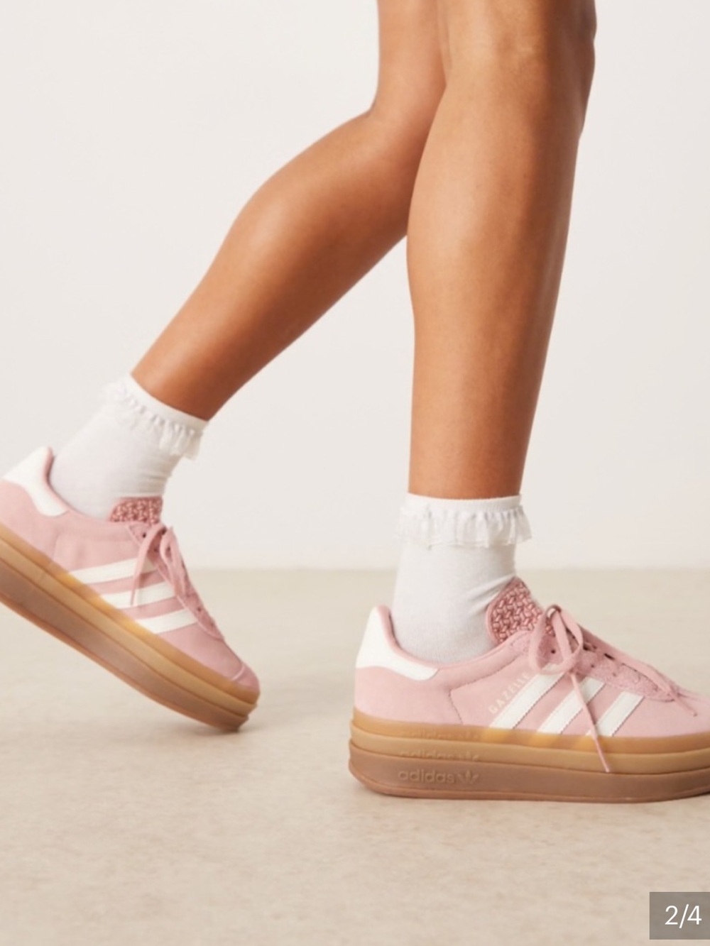 adidas Pink Platform Gazelle Sneakers with White Stripes and Gum Sole